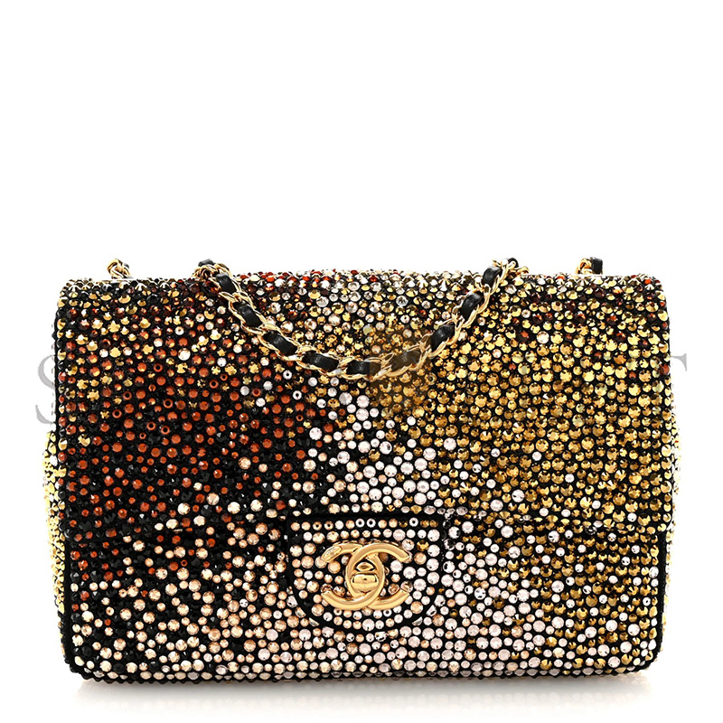 Ch**el MASTER LAMBSKIN CRYSTAL FLAP BLACK MULTICOLOR (20*10*7cm)